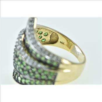 14K 14K Staurino Fratelli Pave Emerald Diamond Yellow Gold Ring, Size 9.25