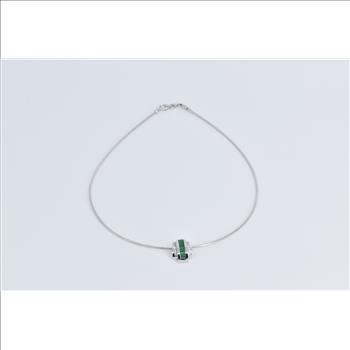 14K 1.50 Ctw Baguette Emerald Diamond Cocoon White Gold Necklace 16