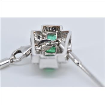 14K 1.50 Ctw Baguette Emerald Diamond Cocoon White Gold Necklace 16