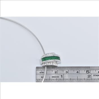 14K 1.50 Ctw Baguette Emerald Diamond Cocoon White Gold Necklace 16