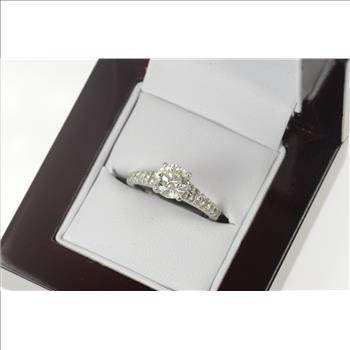 14K 1.50 Ctw Classic Diamond Cathedral Engagement White Gold Ring, Size 5.5