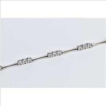 14K 1.50 Ctw Diamond Classic Curved Bar Tennis White Gold Bracelet 7.25