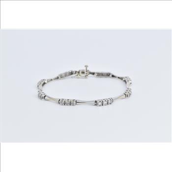 14K 1.50 Ctw Diamond Classic Curved Bar Tennis White Gold Bracelet 7.25