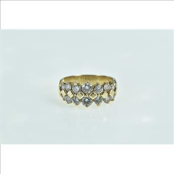 14K 1.50 Ctw Diamond Vintage Statement Band Yellow Gold Ring, Size 7.25