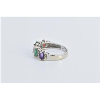 14K 1.50 Ctw Emerald Garnet Amethyst Diamond Band White Gold Ring, Size 7
