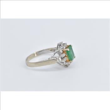 14K 1.50 Ctw Natural Emerald Diamond Engagement Yellow Gold Ring, Size 6.5