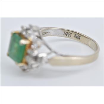 14K 1.50 Ctw Natural Emerald Diamond Engagement Yellow Gold Ring, Size 6.5