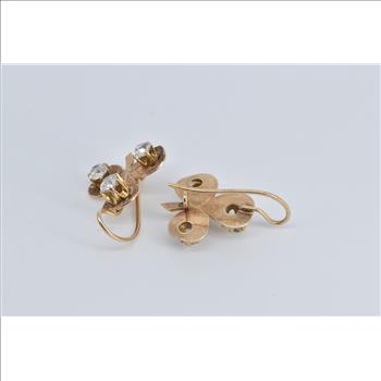 14K 1.50 Ctw OMC Natural Diamond Clover Dangle Yellow Gold Earrings