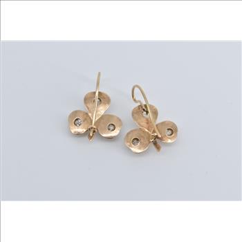 14K 1.50 Ctw OMC Natural Diamond Clover Dangle Yellow Gold Earrings