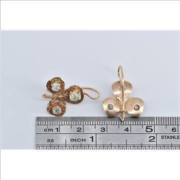 14K 1.50 Ctw OMC Natural Diamond Clover Dangle Yellow Gold Earrings