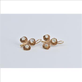 14K 1.50 Ctw OMC Natural Diamond Clover Dangle Yellow Gold Earrings