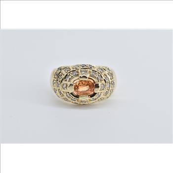 14K 1.50 Ctw Oval Citrine Diamond Encrusted Yellow Gold Ring, Size 8