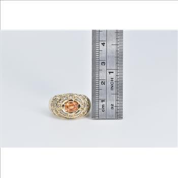 14K 1.50 Ctw Oval Citrine Diamond Encrusted Yellow Gold Ring, Size 8