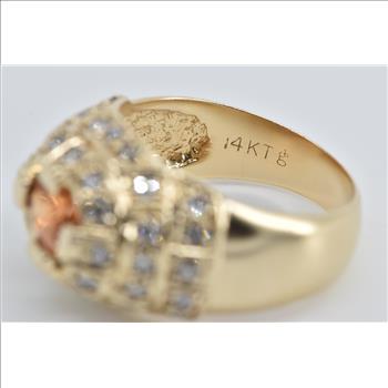 14K 1.50 Ctw Oval Citrine Diamond Encrusted Yellow Gold Ring, Size 8