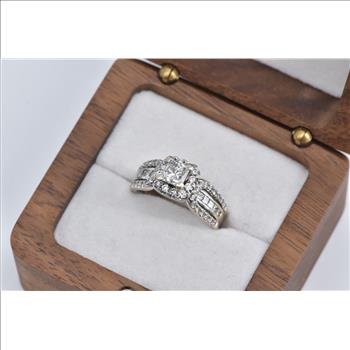 14K 1.50 Ctw Princess Diamond Engagement White Gold Ring, Size 5.75