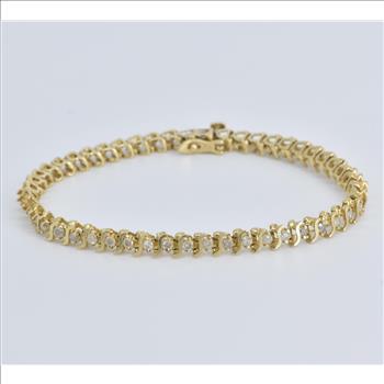 14K 1.50 Ctw Wavy Natural Diamond Classic Tennis Yellow Gold Bracelet 7.25
