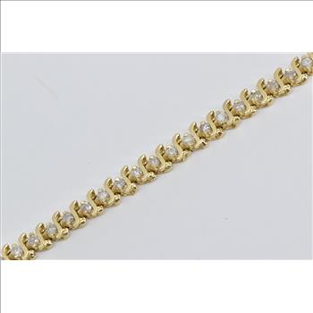 14K 1.50 Ctw Wavy Natural Diamond Classic Tennis Yellow Gold Bracelet 7.25