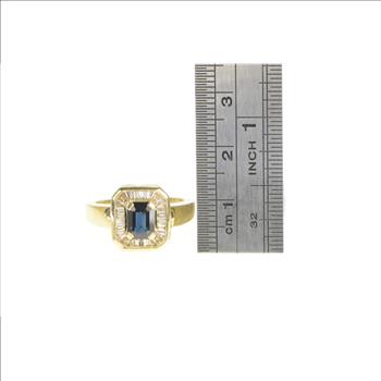 14K 1.52 Ctw Sapphire Diamond Halo Engagement Yellow Gold Ring, Size 4.5