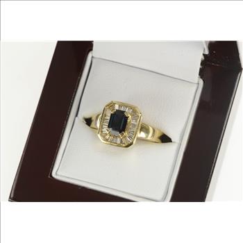 14K 1.52 Ctw Sapphire Diamond Halo Engagement Yellow Gold Ring, Size 4.5