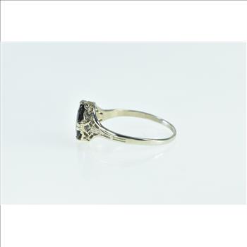 14K 1.55 Ct Art Deco Sapphire Filigree Engagement White Gold Ring, Size 8.5