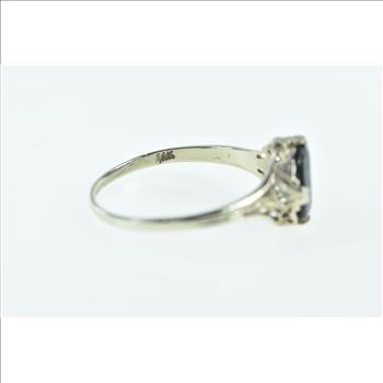 14K 1.55 Ct Art Deco Sapphire Filigree Engagement White Gold Ring, Size 8.5