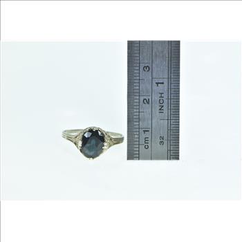 14K 1.55 Ct Art Deco Sapphire Filigree Engagement White Gold Ring, Size 8.5