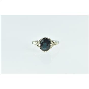 14K 1.55 Ct Art Deco Sapphire Filigree Engagement White Gold Ring, Size 8.5