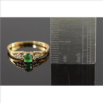 14K 1.5g 0.30 CTW Emerald Diamond Yellow Gold Ring, Size 6.5