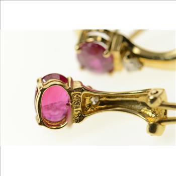 14K 1.62 Ctw Natural Ruby Diamond French Clip Yellow Gold Earrings
