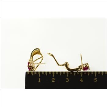 14K 1.62 Ctw Natural Ruby Diamond French Clip Yellow Gold Earrings