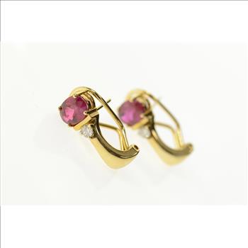 14K 1.62 Ctw Natural Ruby Diamond French Clip Yellow Gold Earrings