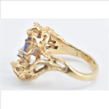 14K 1.65 Ctw Tanzanite Diamond Tree Freeform Yellow Gold Ring, Size 8.25
