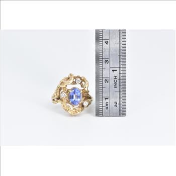 14K 1.65 Ctw Tanzanite Diamond Tree Freeform Yellow Gold Ring, Size 8.25