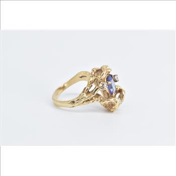 14K 1.65 Ctw Tanzanite Diamond Tree Freeform Yellow Gold Ring, Size 8.25