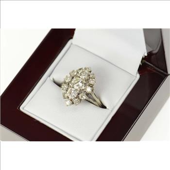 14K 1.66 Ctw Marquise Diamond Cluster Engagement White Gold Ring, Size 6.25