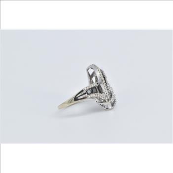 14K 1.67 Ctw Black & White Diamond Twist Cluster White Gold Ring, Size 6.5