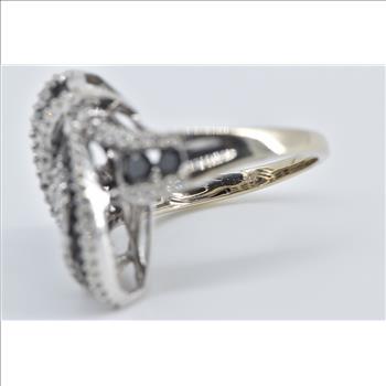 14K 1.67 Ctw Black & White Diamond Twist Cluster White Gold Ring, Size 6.5