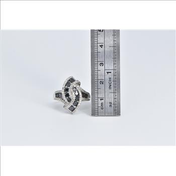 14K 1.67 Ctw Black & White Diamond Twist Cluster White Gold Ring, Size 6.5