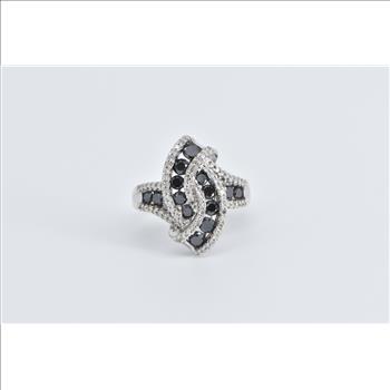 14K 1.67 Ctw Black & White Diamond Twist Cluster White Gold Ring, Size 6.5