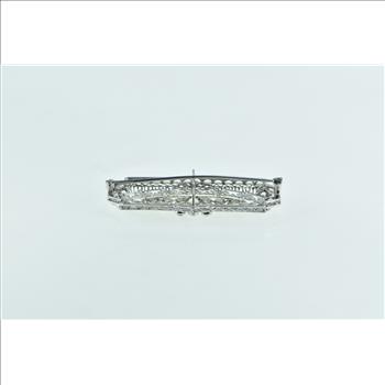 14K 1.68 Ctw Diamond Art Deco Intricate Filigree Bar Yellow Gold Pin/Brooch