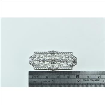 14K 1.68 Ctw Diamond Art Deco Intricate Filigree Bar Yellow Gold Pin/Brooch