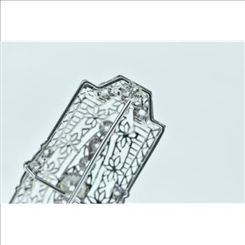 14K 1.68 Ctw Diamond Art Deco Intricate Filigree Bar Yellow Gold Pin/Brooch