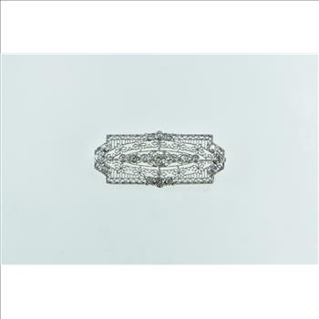 14K 1.68 Ctw Diamond Art Deco Intricate Filigree Bar Yellow Gold Pin/Brooch