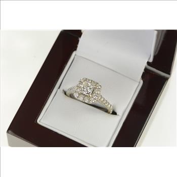 14K 1.68 Ctw Princess Diamond Halo Engagement White Gold Ring, Size 7.75