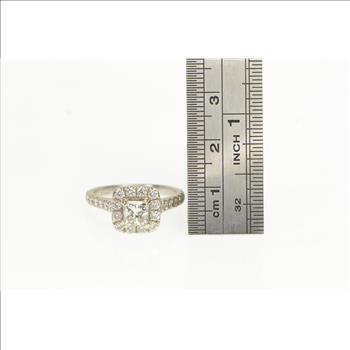 14K 1.68 Ctw Princess Diamond Halo Engagement White Gold Ring, Size 7.75