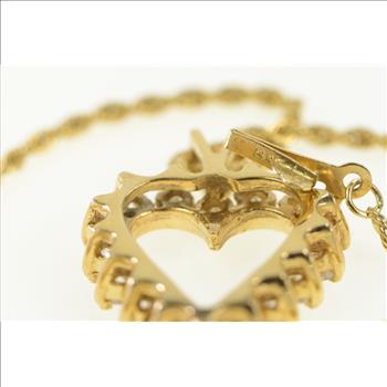14K 1.6mm Rope Chain Diamond Heart Love Yellow Gold Necklace 18.25