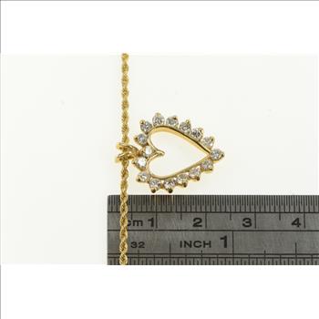 14K 1.6mm Rope Chain Diamond Heart Love Yellow Gold Necklace 18.25