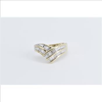 14K 1.70 Ctw Baguette Diamond Chevron Fashion Yellow Gold Ring, Size 5