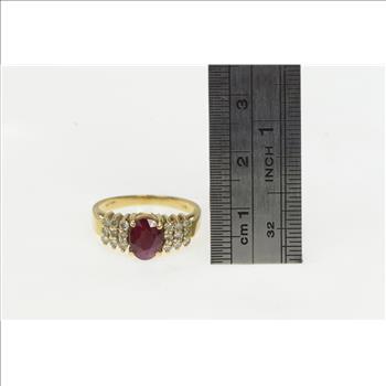 14K 1.70 Ctw LeVian Ruby Diamond Engagement Yellow Gold Ring, Size 7