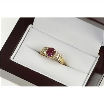 14K 1.70 Ctw LeVian Ruby Diamond Engagement Yellow Gold Ring, Size 7